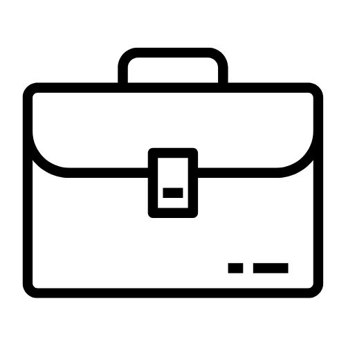 A simple black and white outline of a briefcase with a handle and latch, representing work or business.