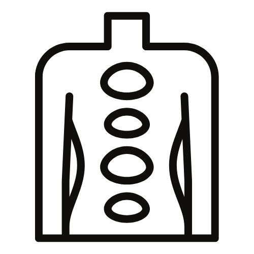 A simple black and white icon of a human torso with stylized internal organs, representing the body's inner systems or anatomy.